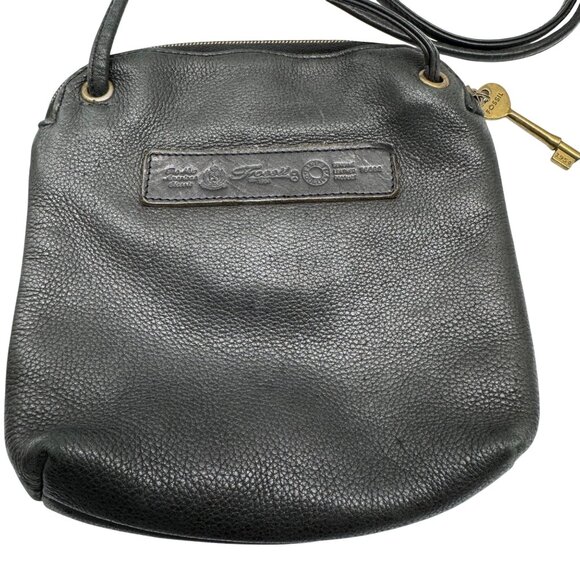 Y2K Fossil Black Pebbled Leather Square Crossbody bag Minimalist bag 8"x7.5" - Picture 4 of 9